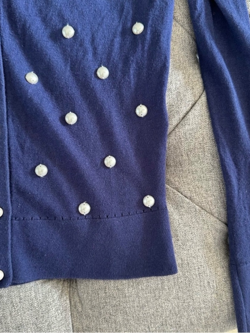 Kate Spade Navy Blue Galvin Embellished V-Neck Cardigan Small - Picture 3 of 5